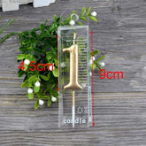 Champagne gold paraffin candle with gold number 1 in clear plastic packaging